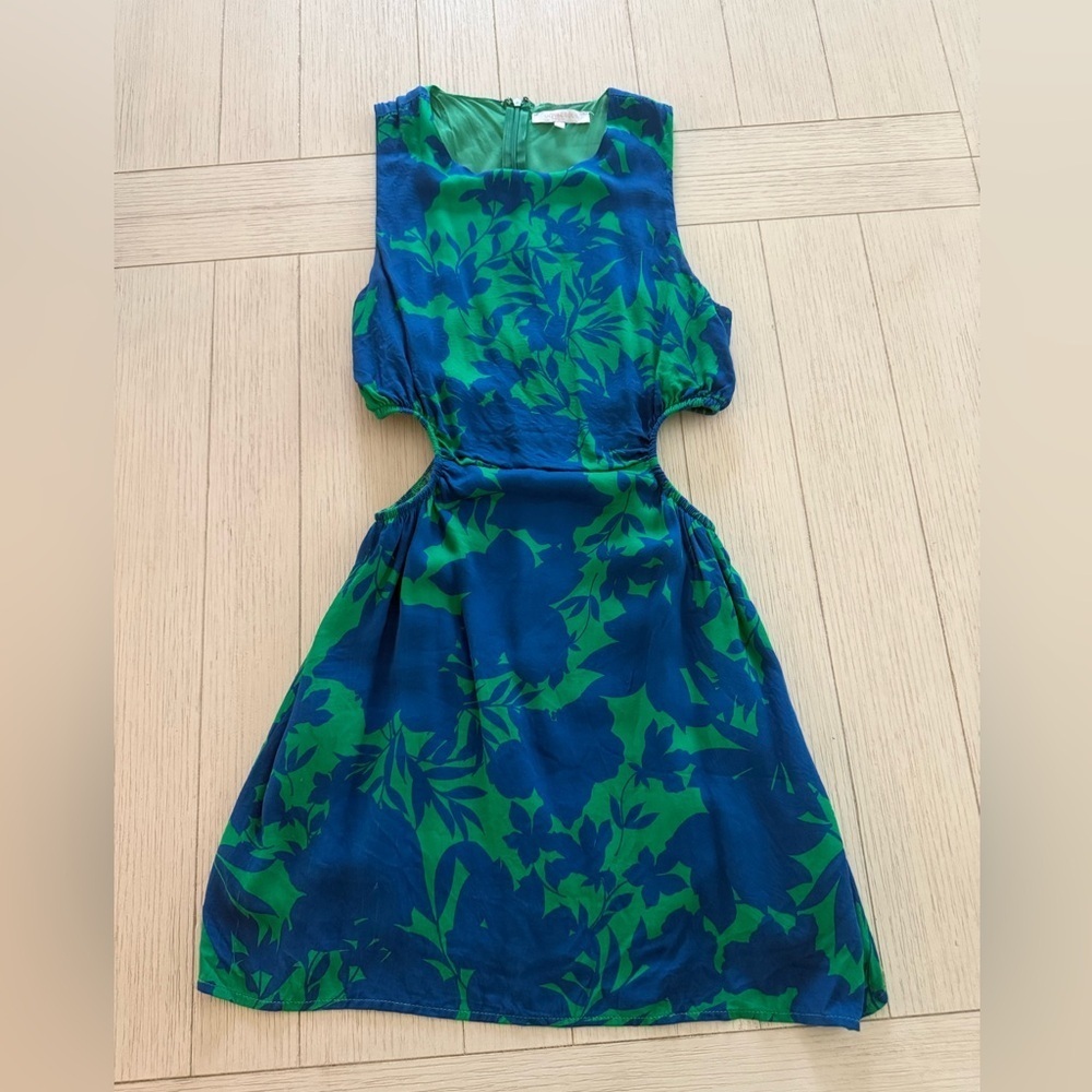 Blue and Green Floral Mini Dress with Cutouts Size Large
